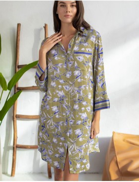 Удлиненная рубашка из вискозы и шёлка Mia-Amore LIBERTINA 1957, Цвет: оливковый, Размеры: XL, изображение 3