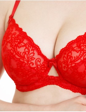 Кружевной мягкий бюстгальтер с флок напылением Simona M 484 бархат красный, Цвет: бархат красный, Размеры: 75D, изображение 3