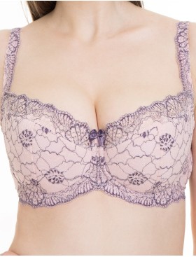 Бюстгальтер балконет кружево биколор Simona M 608 серо-лотос, Цвет: серо-лотос, Размеры: 75F