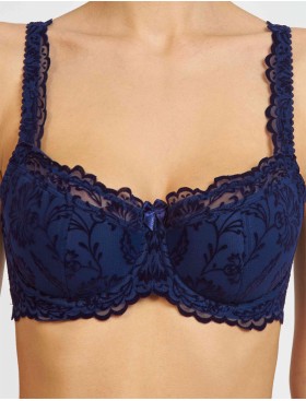 Бюстгальтер балконет с флок напылением Simona M 608 бархат темно-синий, Цвет: бархат темно-синий, Размеры: 85G