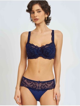 Бюстгальтер балконет с флок напылением Simona M 608 бархат темно-синий, Цвет: бархат темно-синий, Размеры: 85G, изображение 6