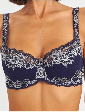 Бюстгальтер балконет кружево биколор Simona M 608 синий-серебро, Цвет: синий-серебро, Размеры: 85G