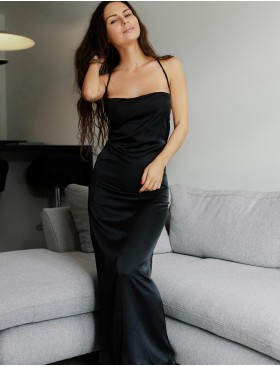 Платье миди на тонких бретелях 5senses 7146 черный, Цвет: черный, Размеры: XS/S