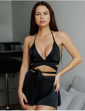 Соблазнительная пижама топ и шорты 5senses 7148 черный, Цвет: черный, Размеры: L