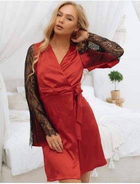 Шелковый халат с кружевными рукавами 5senses 7245 красный, Цвет: красный, Размеры: XS/S