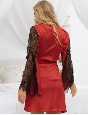 Шелковый халат с кружевными рукавами 5senses 7245 красный, Цвет: красный, Размеры: XS/S, изображение 2