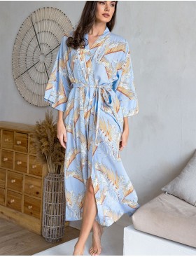 Длинный халат из вискозы Mia-Amore PALM BEACH 1989, Цвет: голубой, Размеры: 4XL/5XL