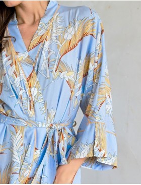 Длинный халат из вискозы Mia-Amore PALM BEACH 1989, Цвет: голубой, Размеры: 4XL/5XL, изображение 3