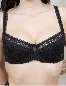 Кружевной бюстгальтер на поролоне Lina A 6086 черный, Цвет: черный, Размеры: 75B