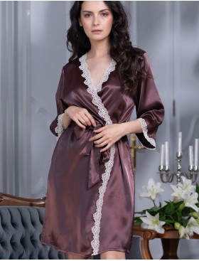 Атласный халат-кимоно Mia-Mella JULIA 8733 шоколадный, Цвет: шоколадный, Размеры: L/XL