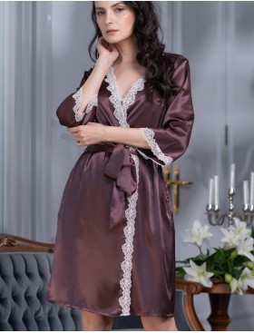 Атласный халат-кимоно Mia-Mella JULIA 8733 шоколадный, Цвет: шоколадный, Размеры: L/XL, изображение 3