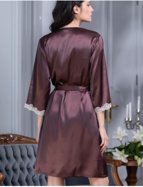 Атласный халат-кимоно Mia-Mella JULIA 8733 шоколадный, Цвет: шоколадный, Размеры: L/XL, изображение 2