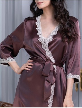 Атласный халат-кимоно Mia-Mella JULIA 8733 шоколадный, Цвет: шоколадный, Размеры: L/XL, изображение 4