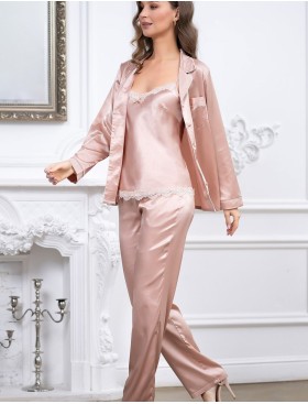 Атласная пижама тройка Mia-Mella JULIA 8735 светлая пудра, Цвет: светлая пудра, Размеры: M