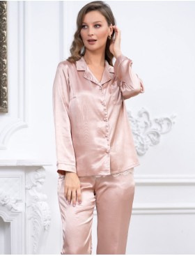Атласная пижама с брюками Mia-Mella JULIA 8736 светлая пудра, Цвет: светлая пудра, Размеры: S, изображение 3