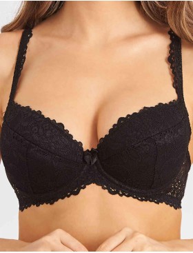 Кружевной бюстгальтер балконет пуш-ап Novella 640 черный, Цвет: черный, Размеры: 75D