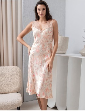 Длинная сорочка из шелка и вискозы Mia-Amore MOLLY 1928, Цвет: персиковый, Размеры: 2XL