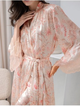 Кимоно женское шелковое длинное Mia-Amore MOLLY 1929, Цвет: персиковый, Размеры: 2XL/3XL, изображение 3