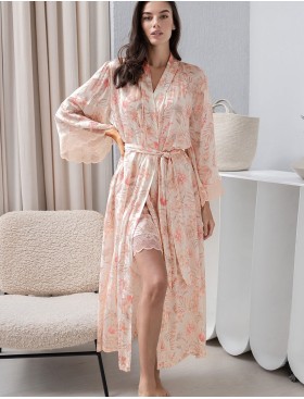 Кимоно женское шелковое длинное Mia-Amore MOLLY 1929, Цвет: персиковый, Размеры: 2XL/3XL, изображение 4