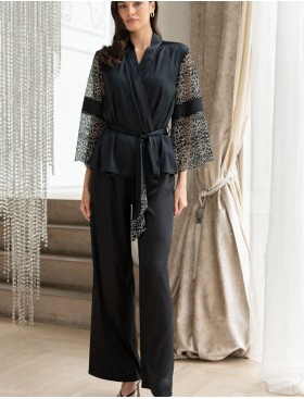 Комплект тройка из атласа и кружева Mia-Amore MISTY 7266 черный, Цвет: черный, Размеры: L