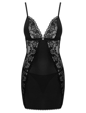 Черная сорочка + стринги Obsessive MADERRIS CHEMISE, Цвет: черный, Размеры: XS/S, изображение 3