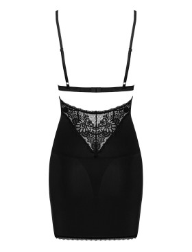 Черная сорочка + стринги Obsessive MADERRIS CHEMISE, Цвет: черный, Размеры: XS/S, изображение 4