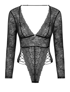 Кружевное боди с длинными рукавами Obsessive MERLYS TEDDY, Цвет: черный, Размеры: XS/S, изображение 3