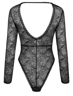 Кружевное боди с длинными рукавами Obsessive MERLYS TEDDY, Цвет: черный, Размеры: XS/S, изображение 4