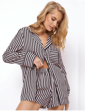 Полосатая пижама с шортами из вискозы Aruelle BRITTANY, Цвет: черный/розовый, Размеры: XL