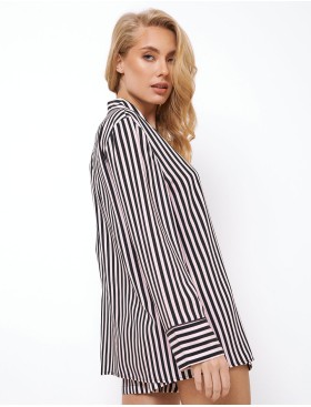 Полосатая пижама с шортами из вискозы Aruelle BRITTANY, Цвет: черный/розовый, Размеры: XL, изображение 2