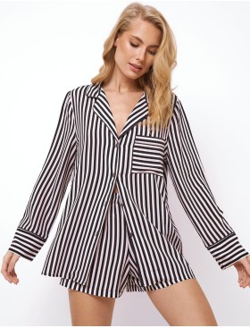 Полосатая пижама с шортами из вискозы Aruelle BRITTANY, Цвет: черный/розовый, Размеры: XL, изображение 3