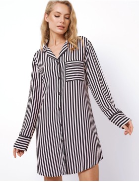 Полосатая сорочка-рубашка из вискозы Aruelle BRITTANY, Цвет: черный/розовый, Размеры: XS