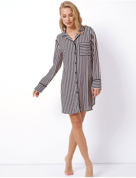 Полосатая сорочка-рубашка из вискозы Aruelle BRITTANY, Цвет: черный/розовый, Размеры: XS, изображение 3