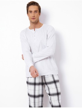 Мужская пижама с фланелевыми штанами Aruelle COOPER, Цвет: серый/белый, Размеры: M