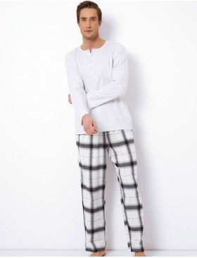 Мужская пижама с фланелевыми штанами Aruelle COOPER, Цвет: серый/белый, Размеры: M, изображение 2