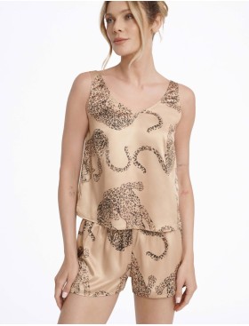 Атласная пижама майка с шортами Esotiq LOVABLE 40443, Цвет: бежевый, Размеры: XL