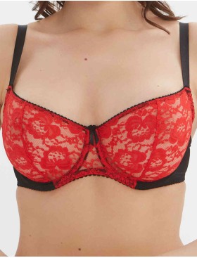 Кружевной мягкий бюстгальтер балконет Lina A 3069 черно-красный, Цвет: черно-красный, Размеры: 85C