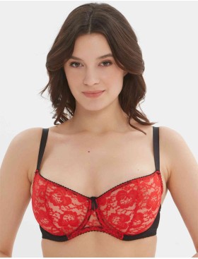 Кружевной мягкий бюстгальтер балконет Lina A 3069 черно-красный, Цвет: черно-красный, Размеры: 85C, изображение 3