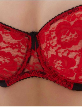 Кружевной мягкий бюстгальтер балконет Lina A 3069 черно-красный, Цвет: черно-красный, Размеры: 85C, изображение 5