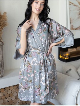 Короткий шелковый халат Mia-Amore AMELY 5043 серый, Цвет: серый, Размеры: L/XL, изображение 3