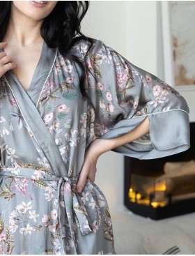 Короткий шелковый халат Mia-Amore AMELY 5043 серый, Цвет: серый, Размеры: L/XL, изображение 5