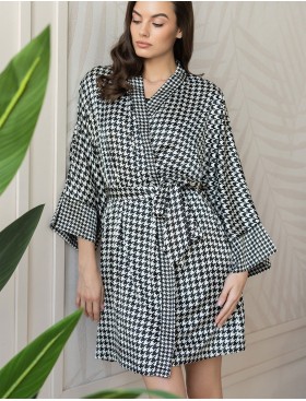 Шелковый халат женский Mia-Amore JULIANNA 3973, Цвет: черно-белый, Размеры: L/XL, изображение 4