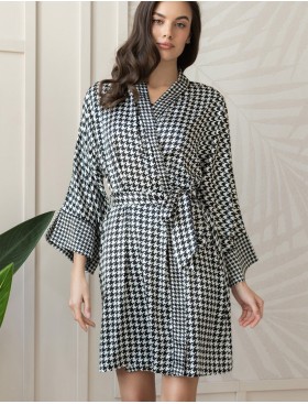 Шелковый халат женский Mia-Amore JULIANNA 3973, Цвет: черно-белый, Размеры: L/XL