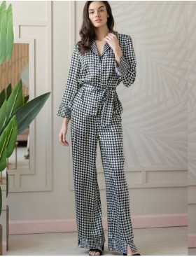 Шелковый пижамный костюм Mia-Amore JULIANNA 3976, Цвет: черно-белый, Размеры: L, изображение 4