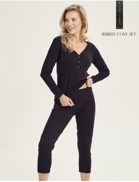 Женская пижама в рубчик Taro SISI 3003-01, Цвет: черный, Размеры: S, изображение 2