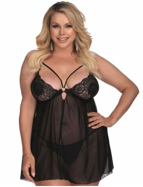 Черная сорочка бэби-долл Gorgeous SKYLEE, Цвет: черный, Размеры: 5XL/6XL