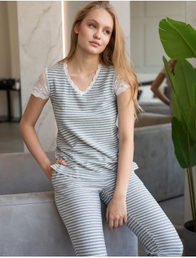 Пижама с брюками женская Opium M-139/P-118, Цвет: серо-белый, Размеры: S, изображение 2