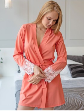 Коралловый халат на запах Opium К-21, Цвет: коралловый, Размеры: S