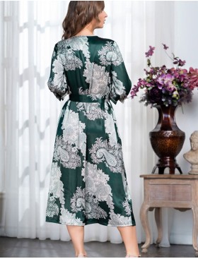 Длинный халат на пуговицах шелк Mia-Amore AGATA 3709, Цвет: зеленый, Размеры: L, изображение 2