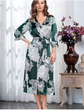 Длинный халат на пуговицах шелк Mia-Amore AGATA 3709, Цвет: зеленый, Размеры: L, изображение 3